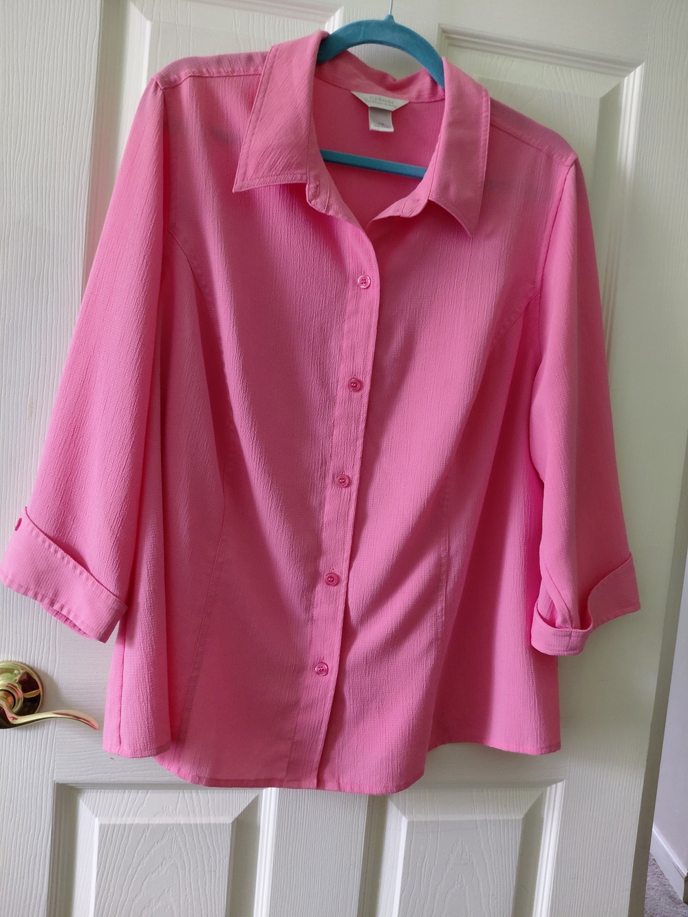 Christopher & Banks Hot Pink Button-Up Collared Shirt